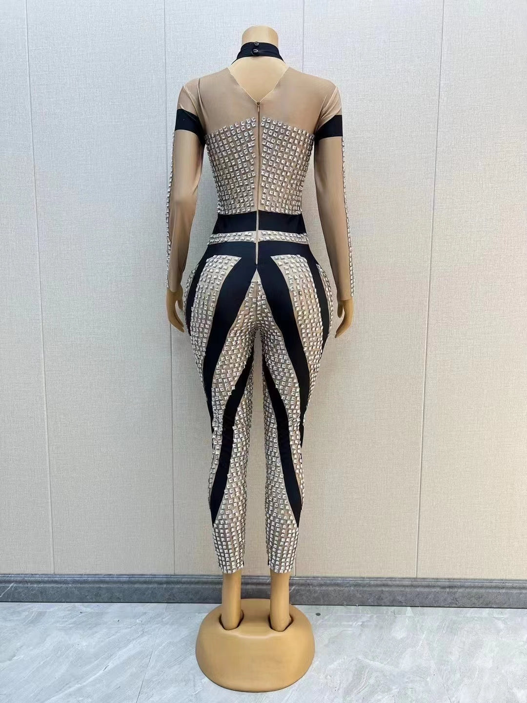 CELESINYI Fangkuai Crystal Square Jumpsuit