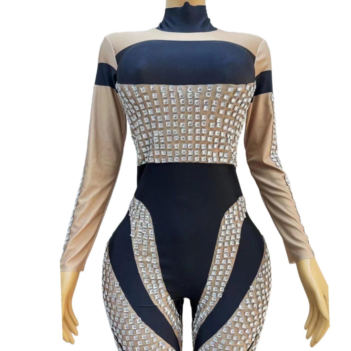 CELESINYI Fangkuai Crystal Square Jumpsuit