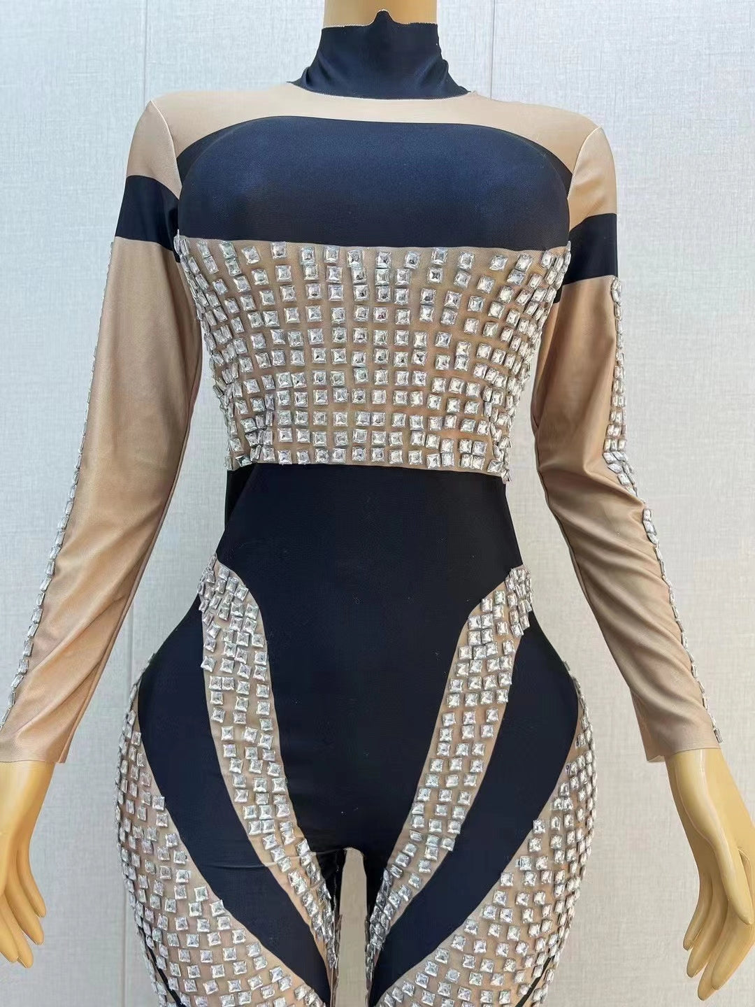 CELESINYI Fangkuai Crystal Square Jumpsuit