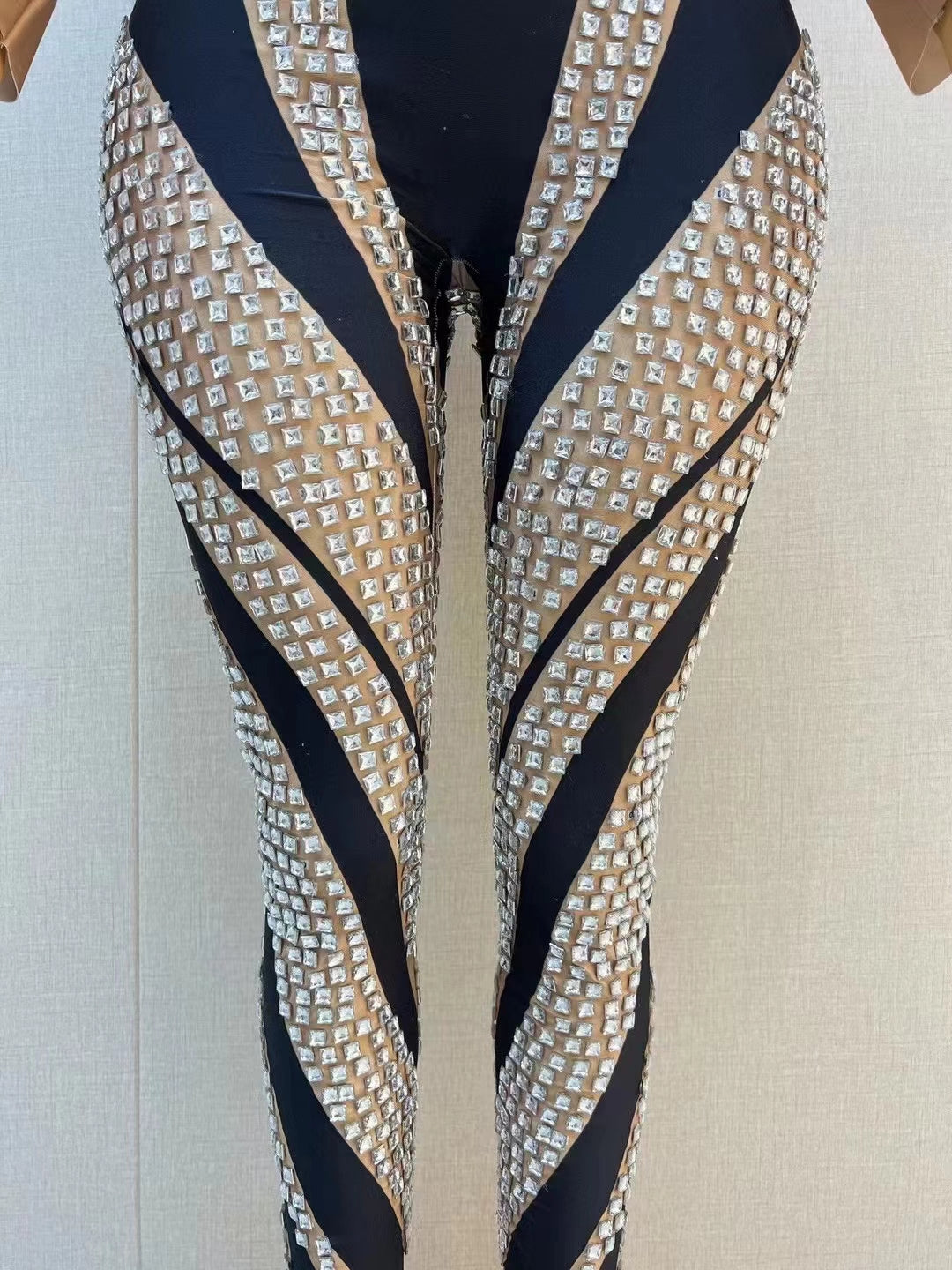 CELESINYI Fangkuai Crystal Square Jumpsuit