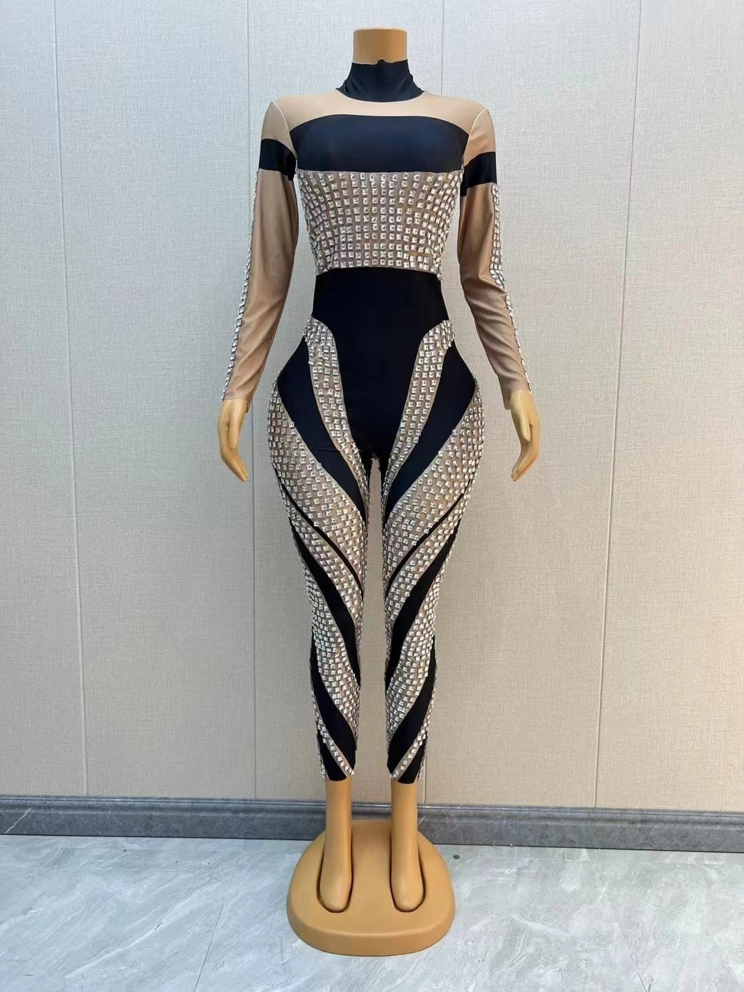 CELESINYI Fangkuai Crystal Square Jumpsuit
