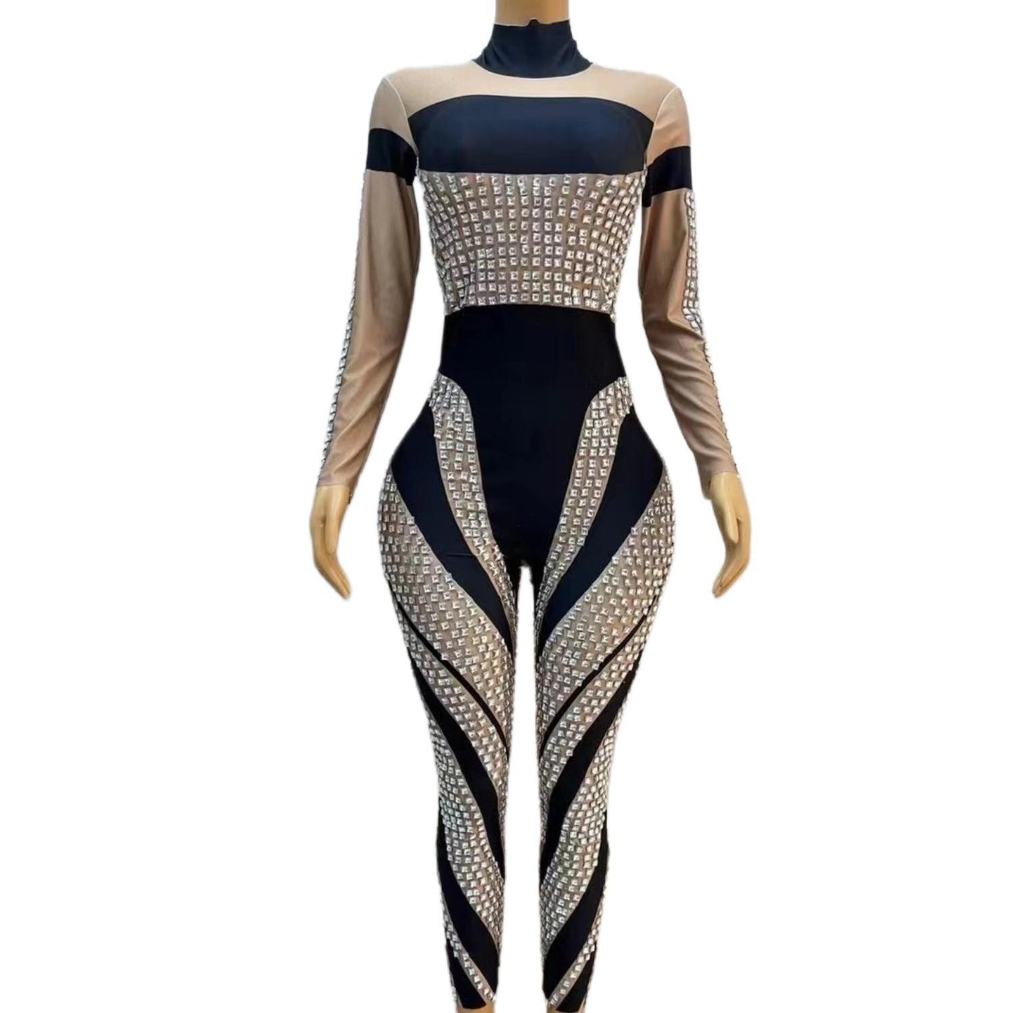 CELESINYI Fangkuai Crystal Square Jumpsuit