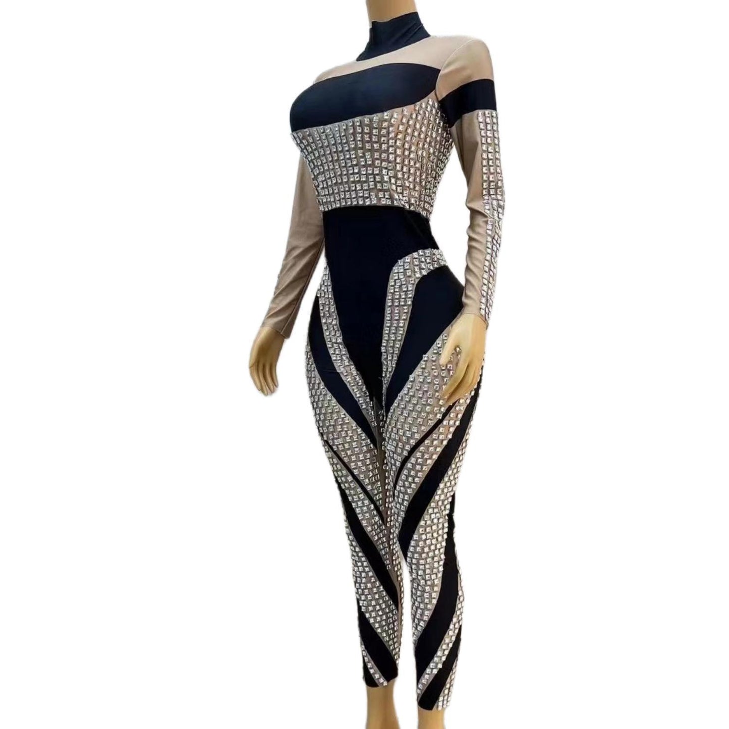 CELESINYI Fangkuai Crystal Square Jumpsuit