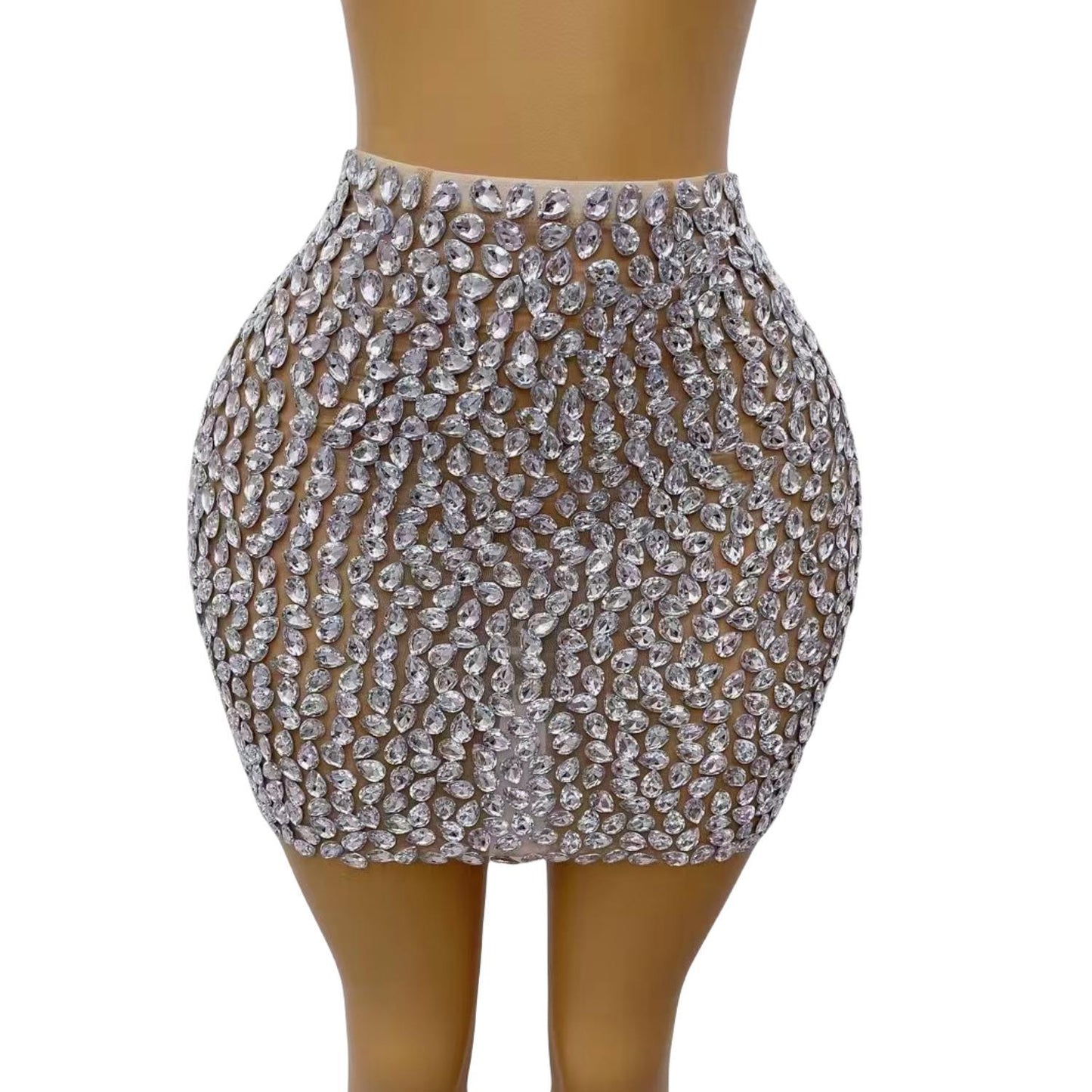 CELESINYI Shuidiqun Crystal Silver Mini Skirt