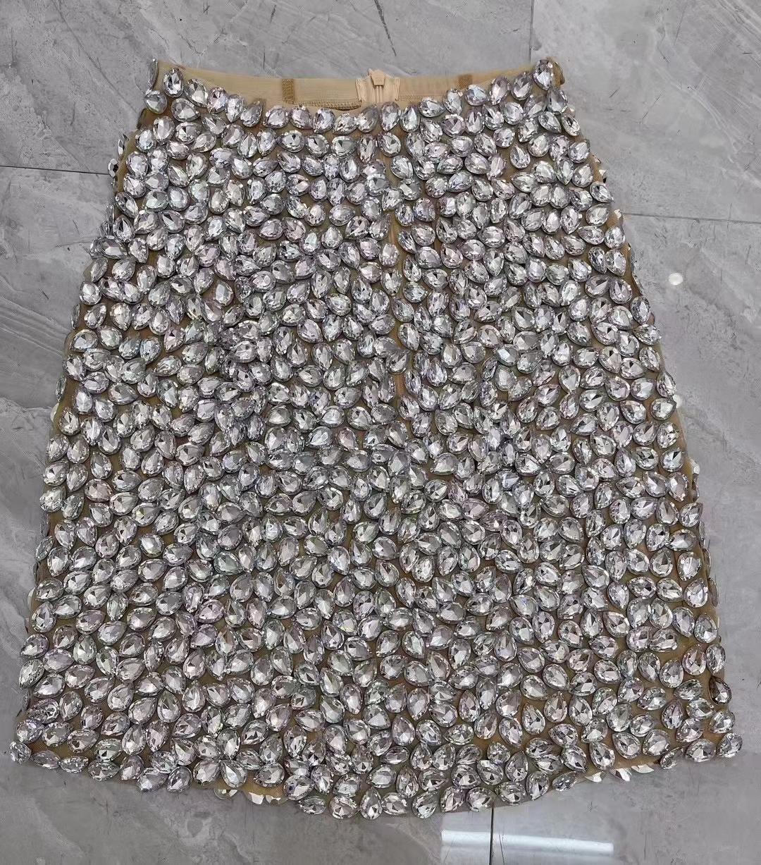 CELESINYI Shuidiqun Crystal Silver Mini Skirt