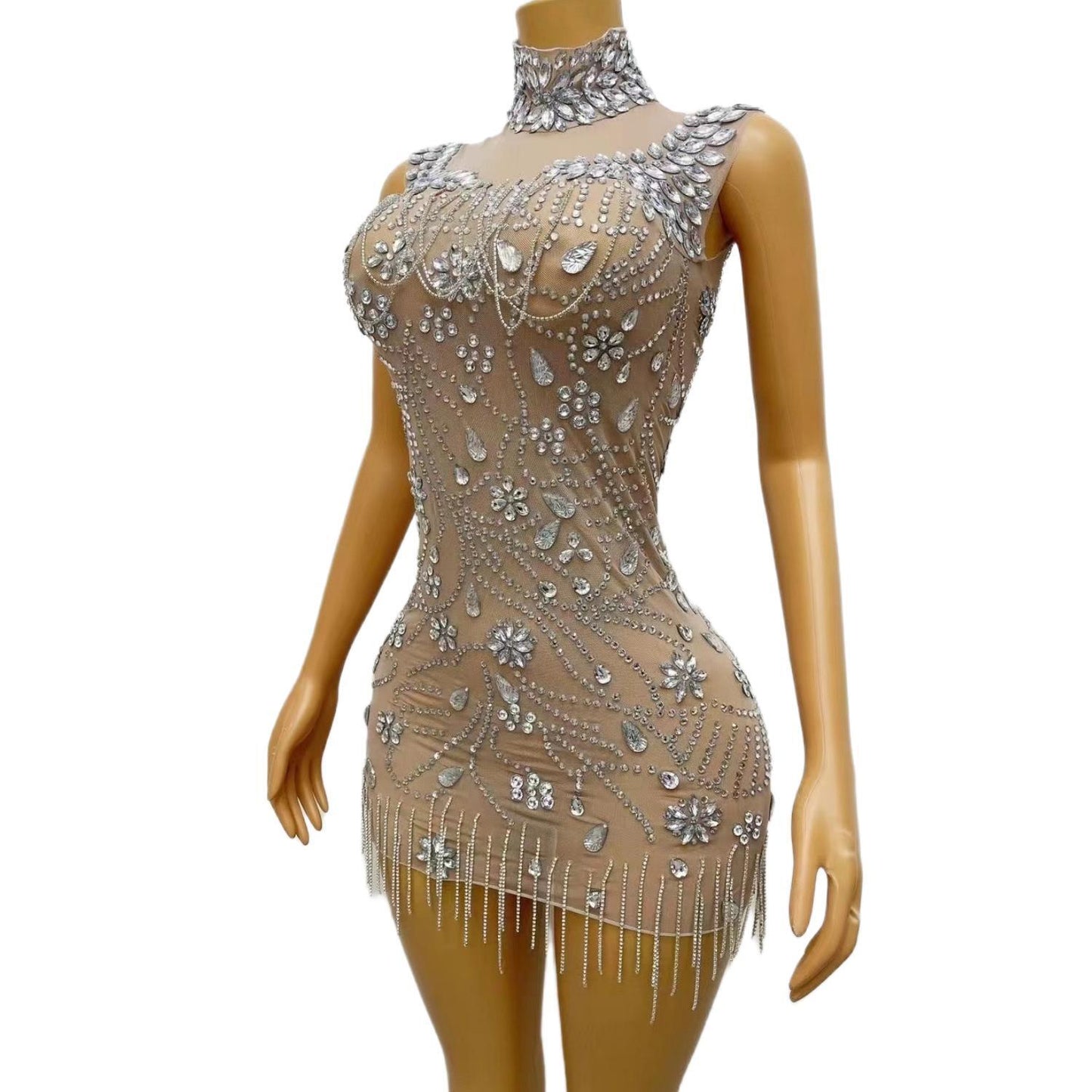 CELESINYI Yulian Crystal Rain Mini Dress