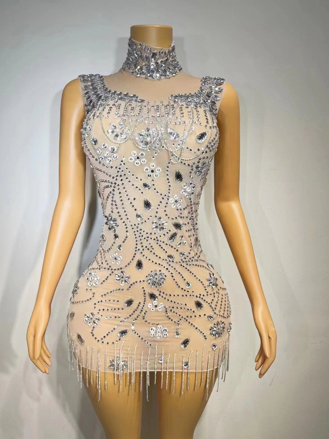 CELESINYI Yulian Crystal Rain Mini Dress