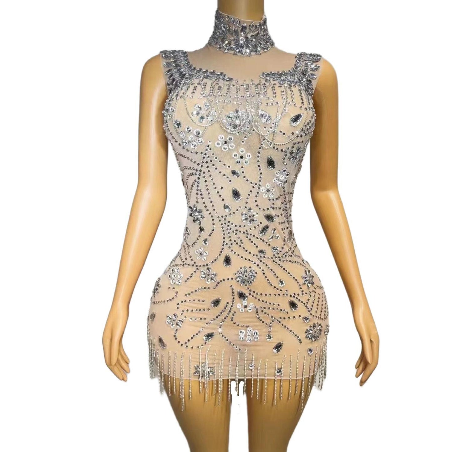 CELESINYI Yulian Crystal Rain Mini Dress