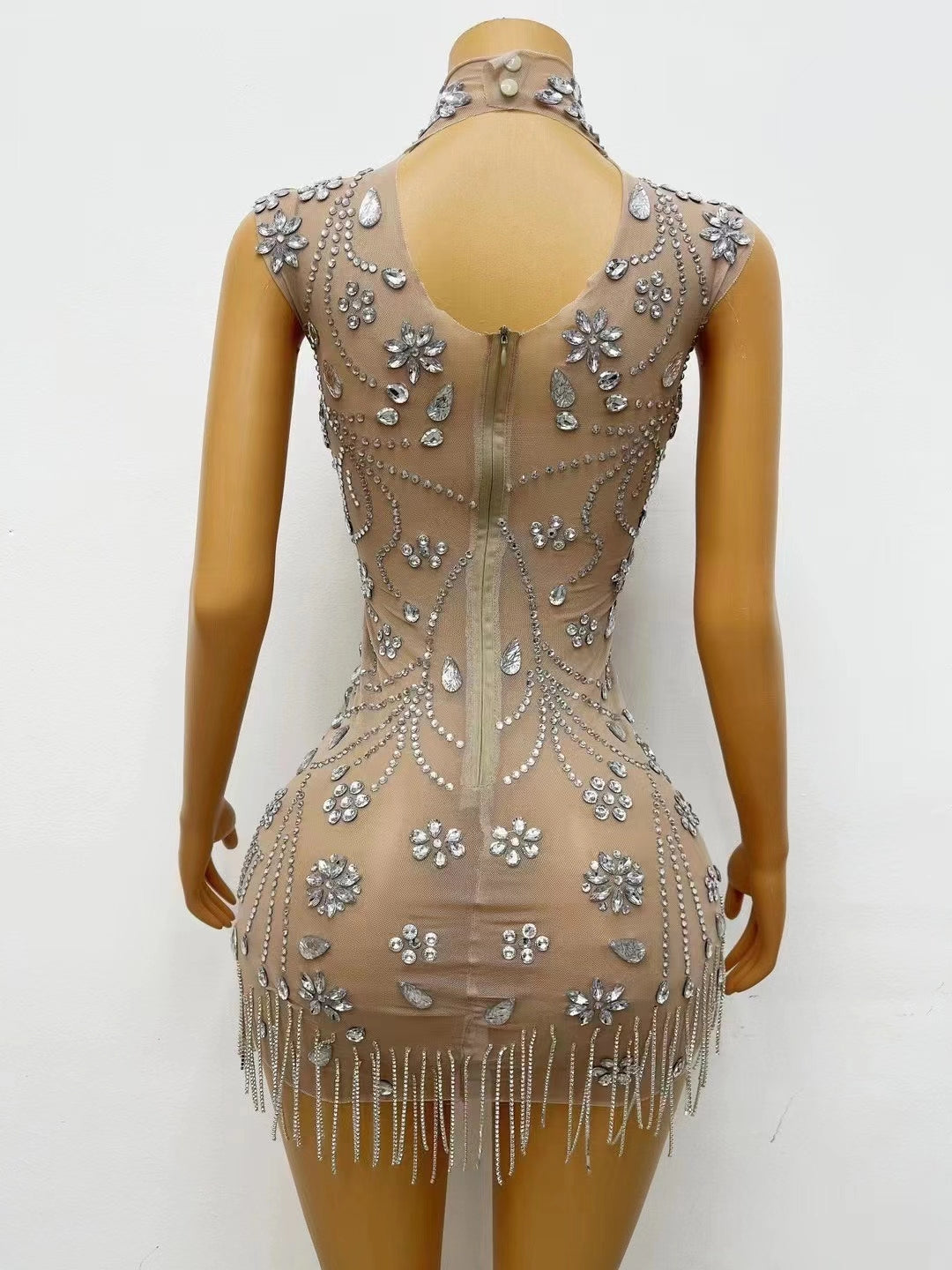 CELESINYI Yulian Crystal Rain Mini Dress