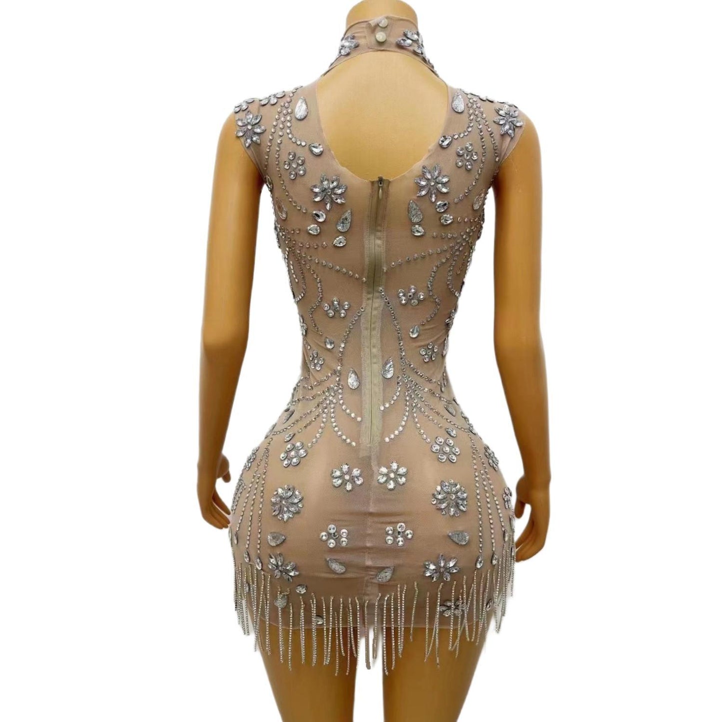 CELESINYI Yulian Crystal Rain Mini Dress