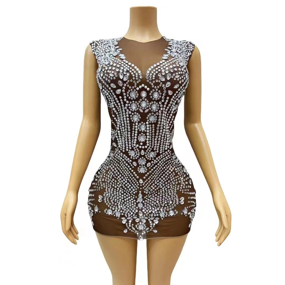 CELESINYI Dingzhu Crystal Pearl Mini Dress