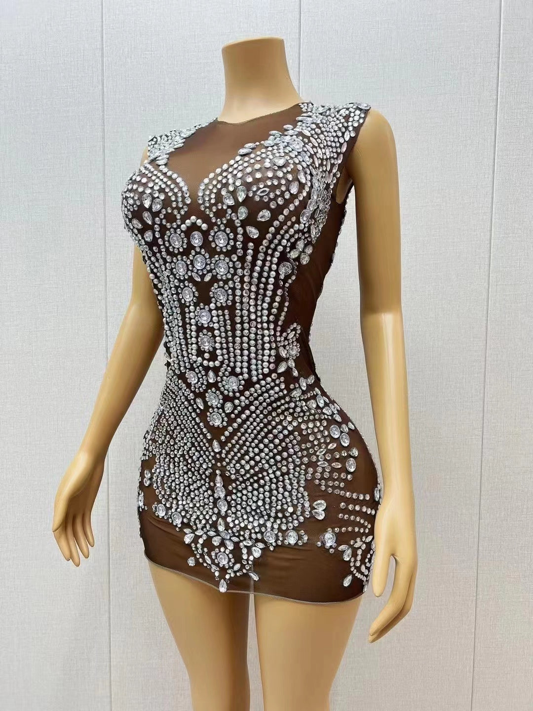 CELESINYI Dingzhu Crystal Pearl Mini Dress