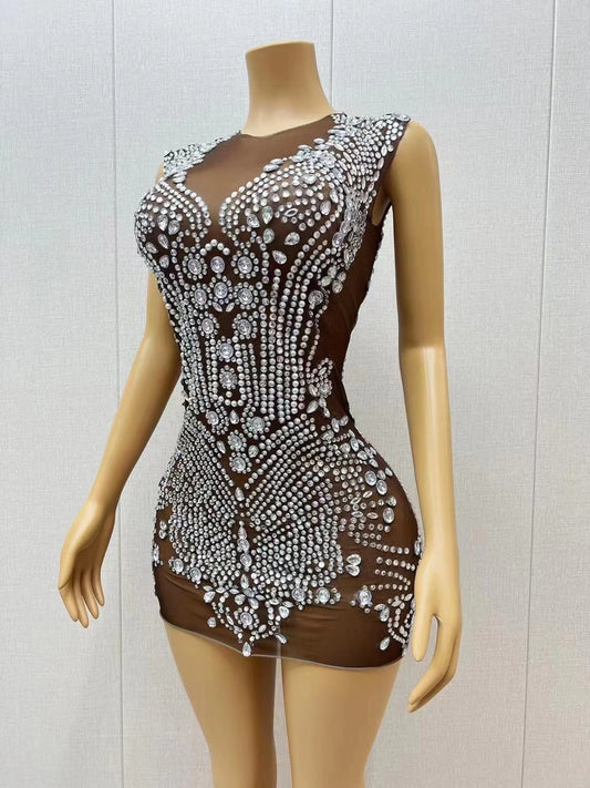 CELESINYI Dingzhu Crystal Pearl Mini Dress