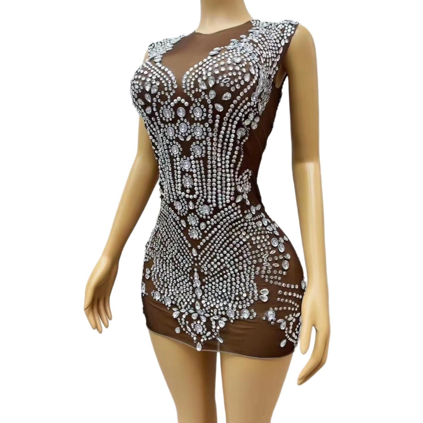 CELESINYI Dingzhu Crystal Pearl Mini Dress