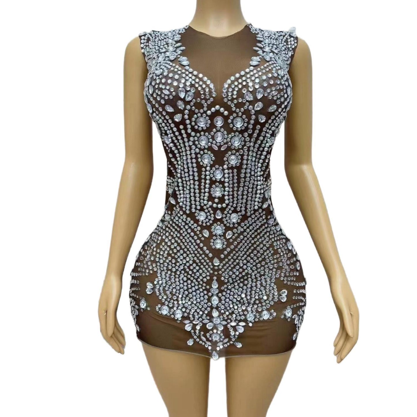 CELESINYI Dingzhu Crystal Pearl Mini Dress