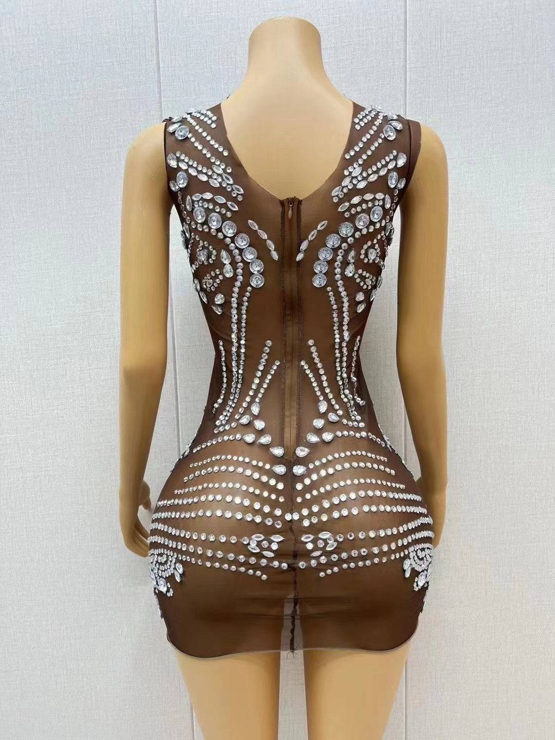 CELESINYI Dingzhu Crystal Pearl Mini Dress