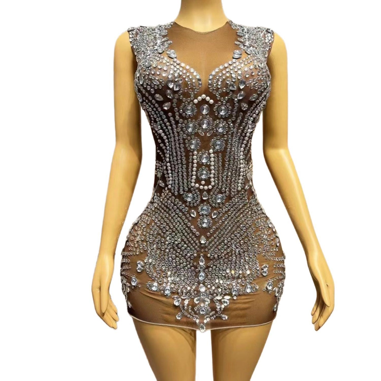 CELESINYI Dingzhu Crystal Pearl Mini Dress