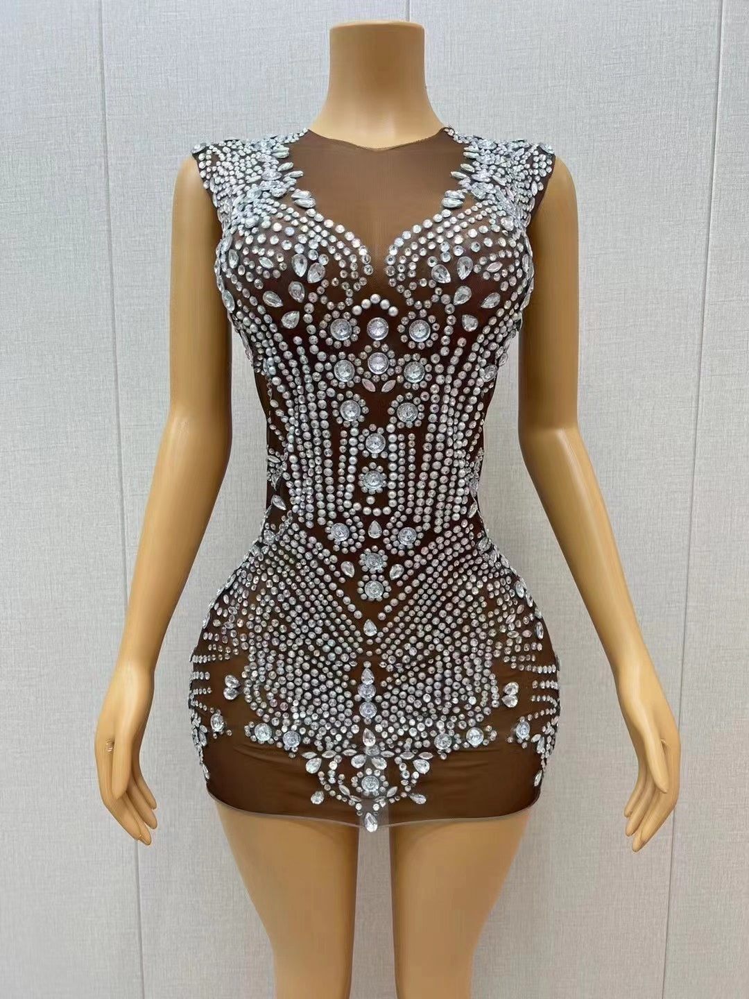 CELESINYI Dingzhu Crystal Pearl Mini Dress