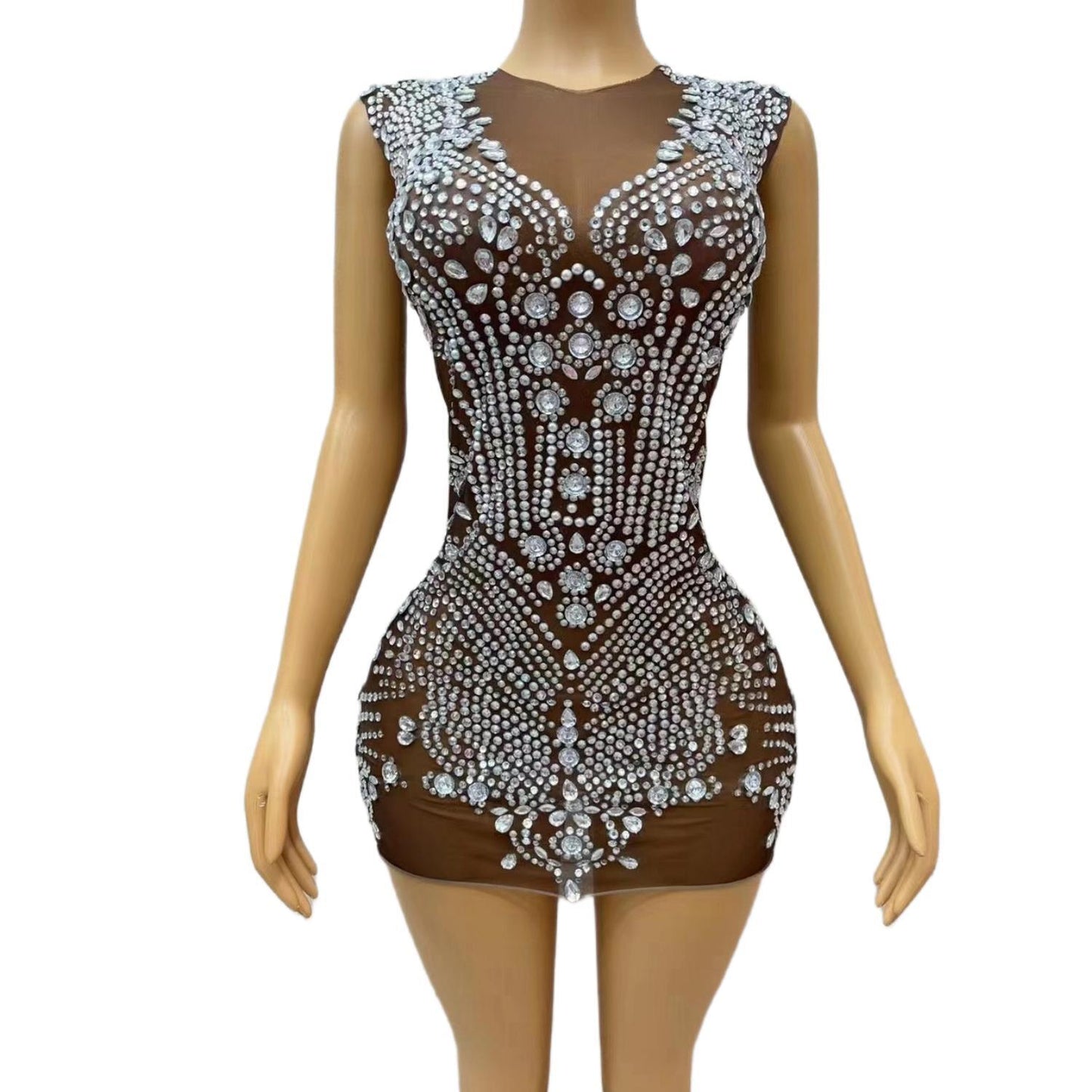 CELESINYI Dingzhu Crystal Pearl Mini Dress