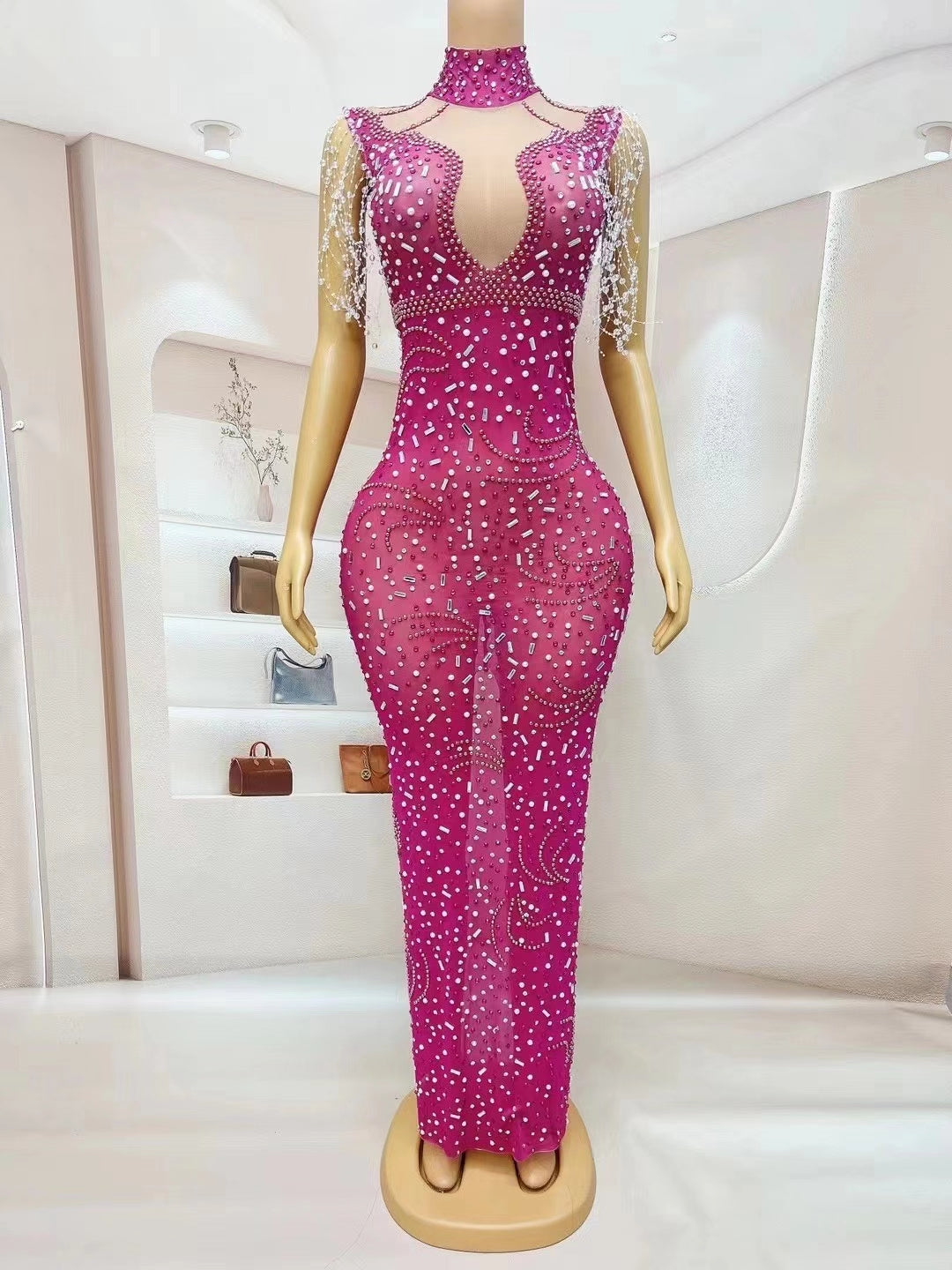 CELESINYI Meizhu Crystal Swirl Mermaid Gown