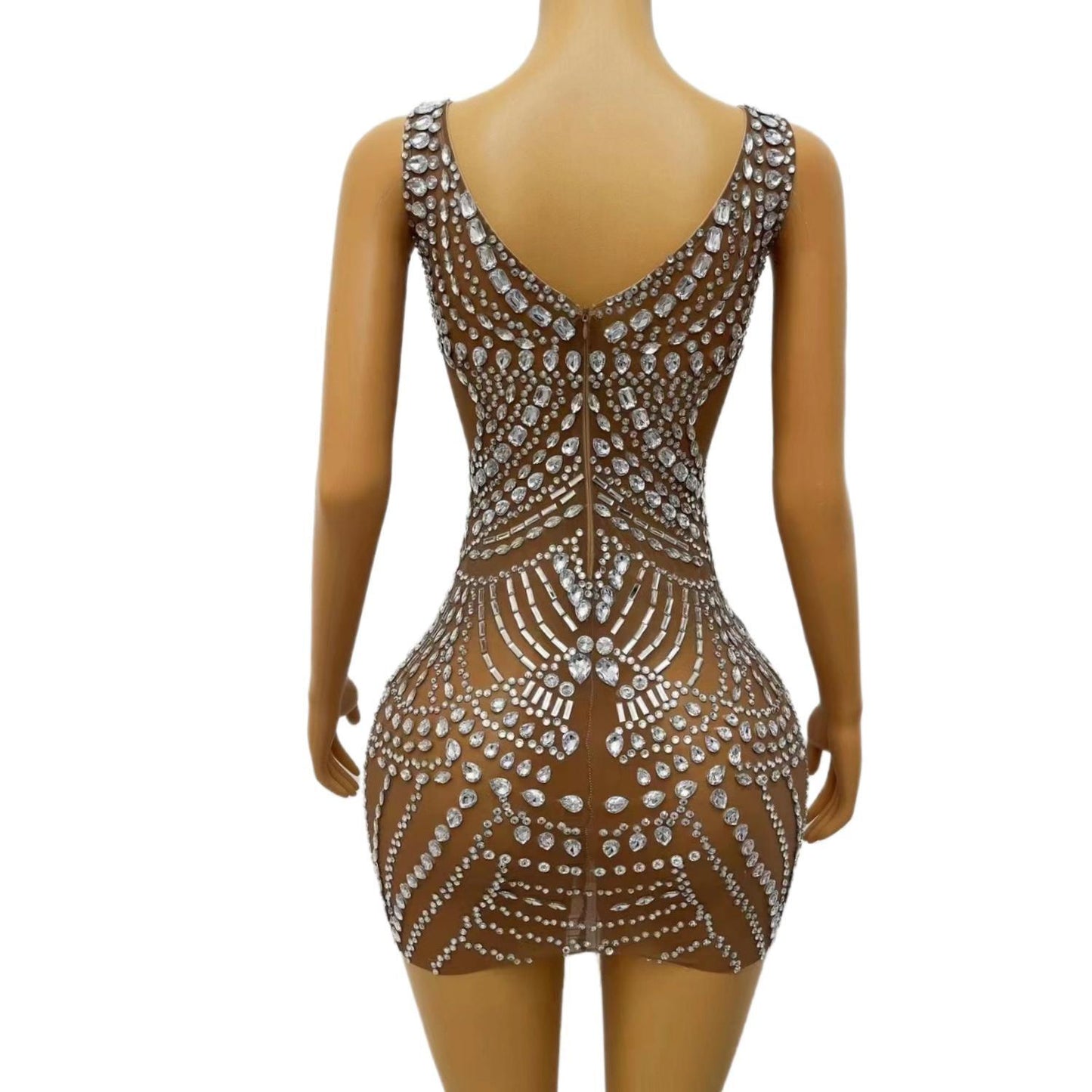 CELESINYI Songhua Crystal Fringe Mini Dress