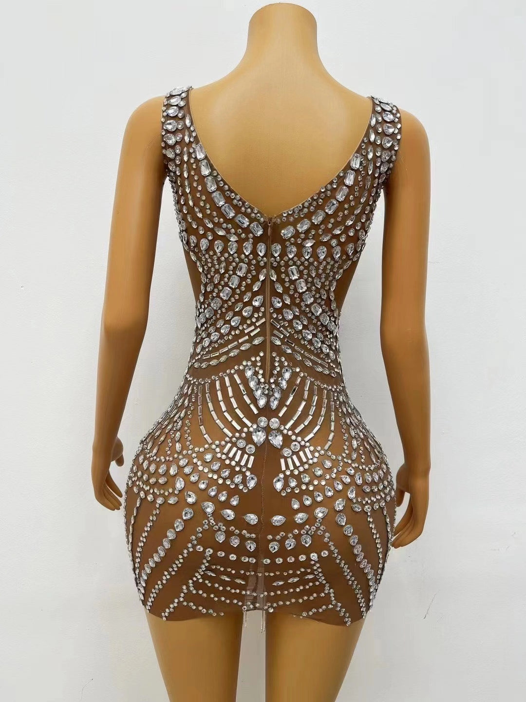 CELESINYI Songhua Crystal Fringe Mini Dress