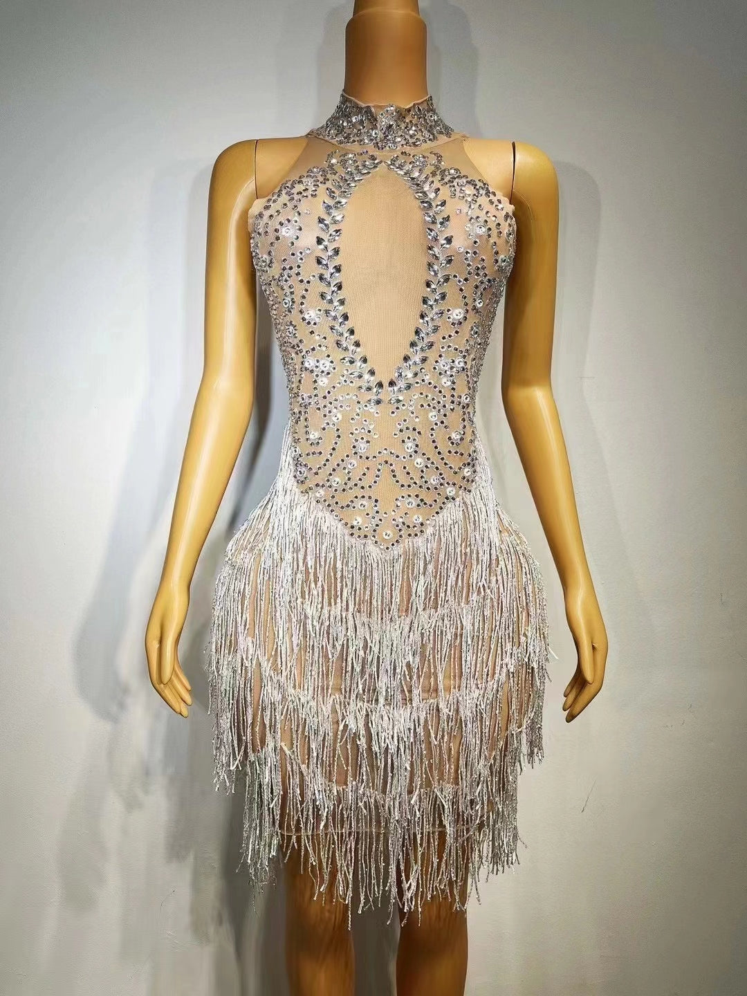 CELESINYI Xuerong Crystal Snow Mini Dress