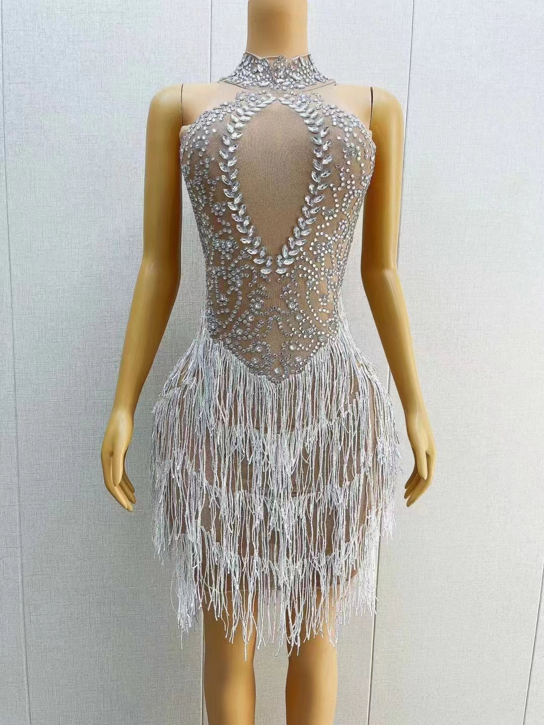 CELESINYI Xuerong Crystal Snow Mini Dress