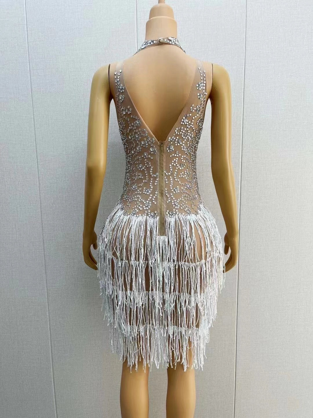 CELESINYI Xuerong Crystal Snow Mini Dress