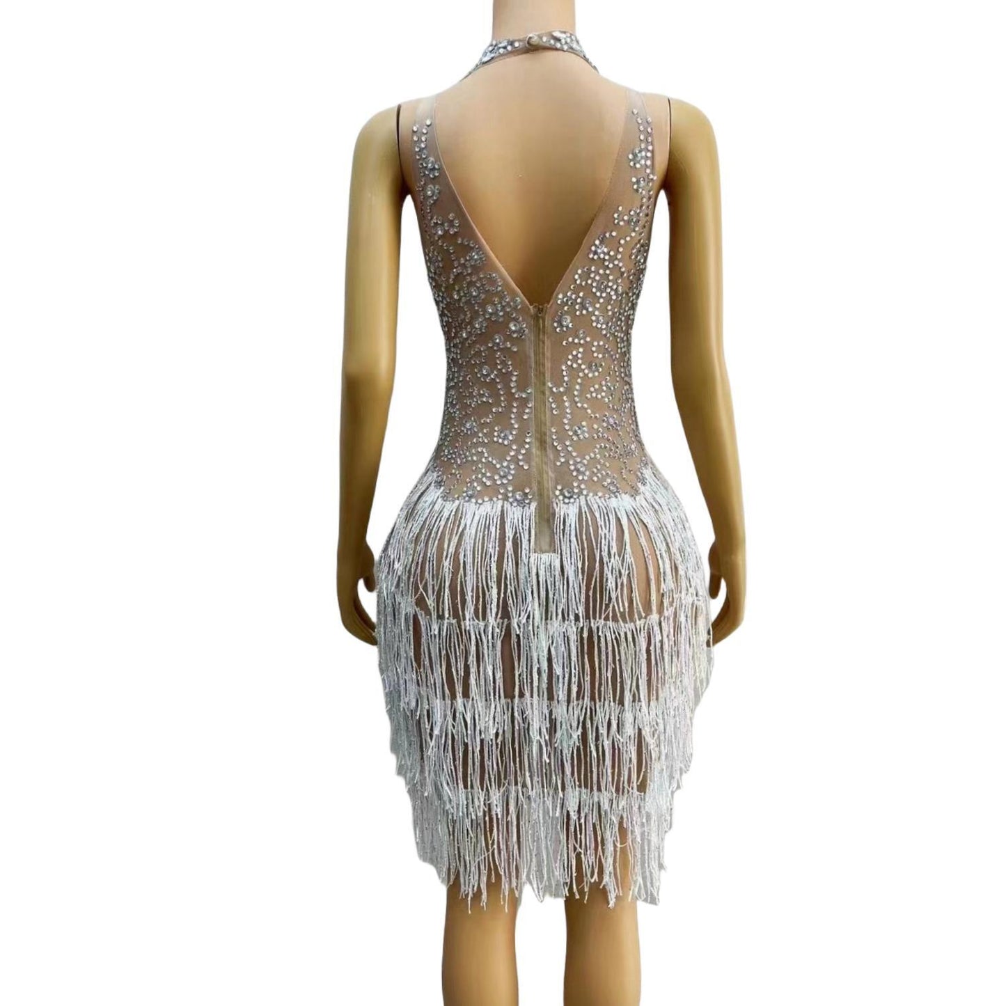 CELESINYI Xuerong Crystal Snow Mini Dress