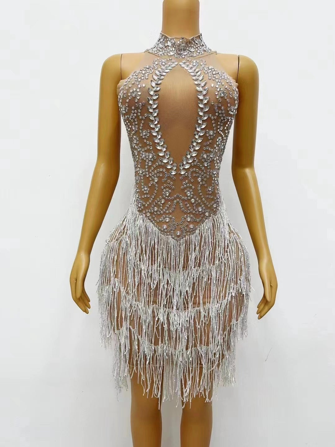 CELESINYI Xuerong Crystal Snow Mini Dress