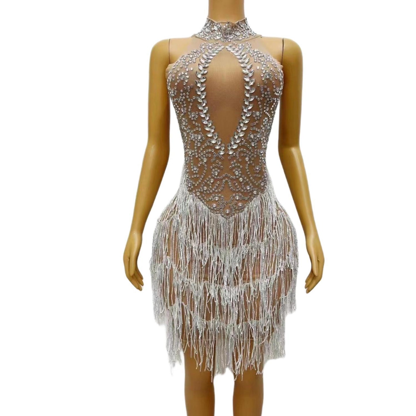 CELESINYI Xuerong Crystal Snow Mini Dress