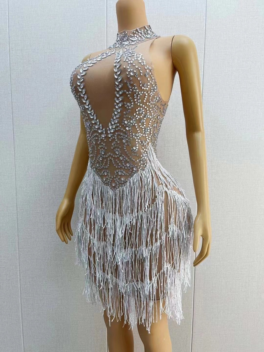 CELESINYI Xuerong Crystal Snow Mini Dress