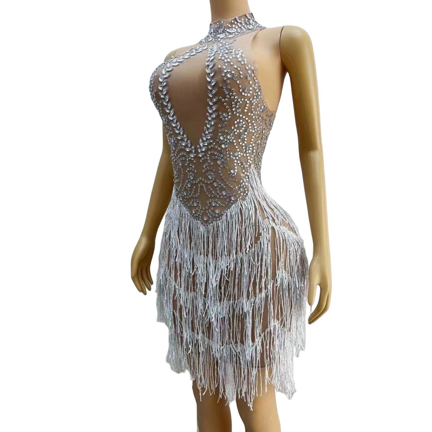 CELESINYI Xuerong Crystal Snow Mini Dress