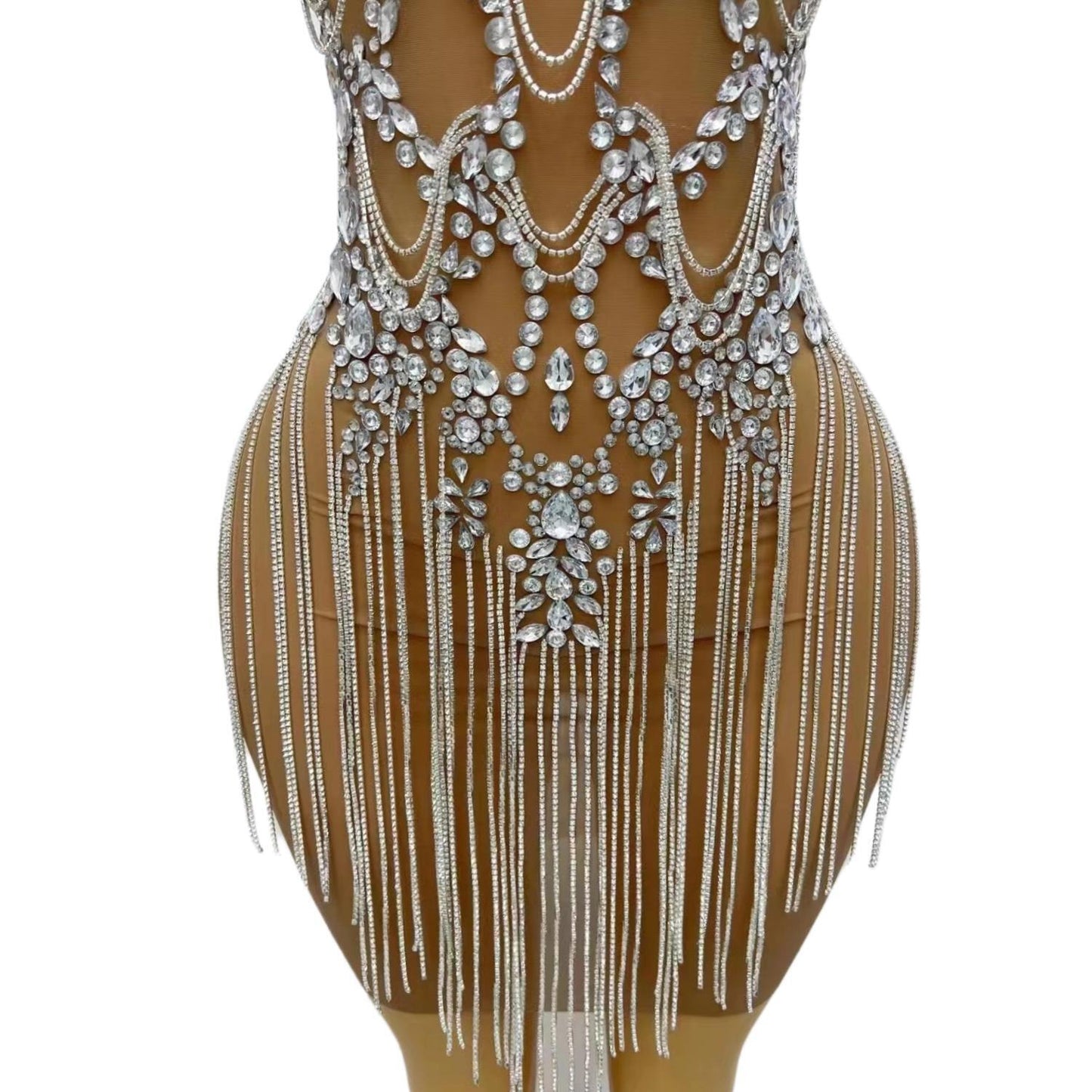 CELESINYI Zuanhua Crystal Silver Mini Dress