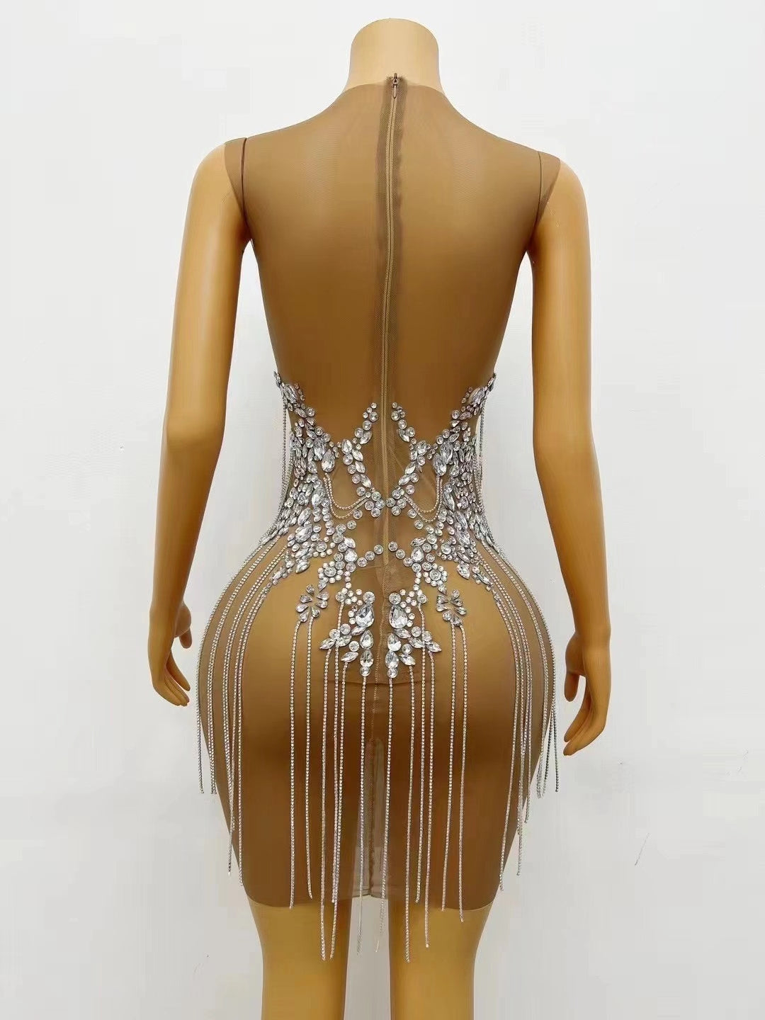 CELESINYI Zuanhua Crystal Silver Mini Dress