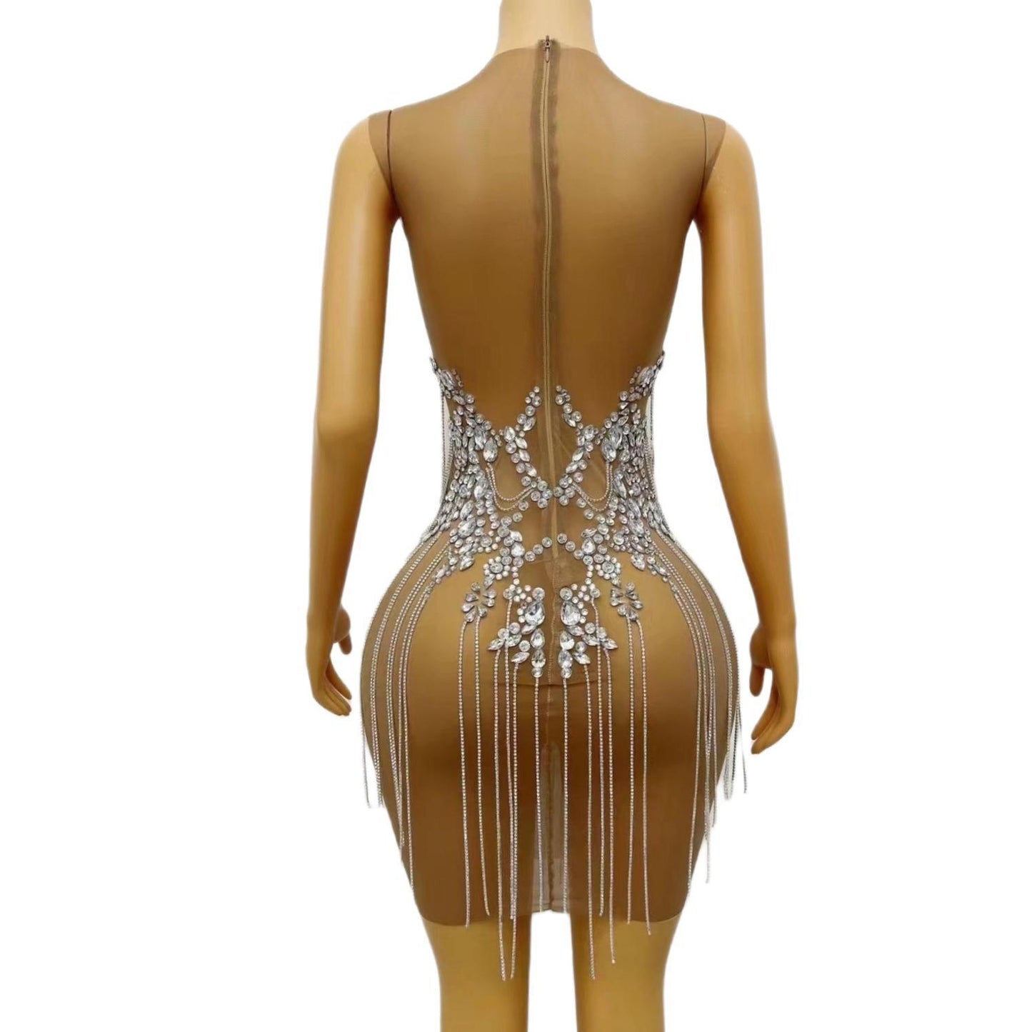 CELESINYI Zuanhua Crystal Silver Mini Dress