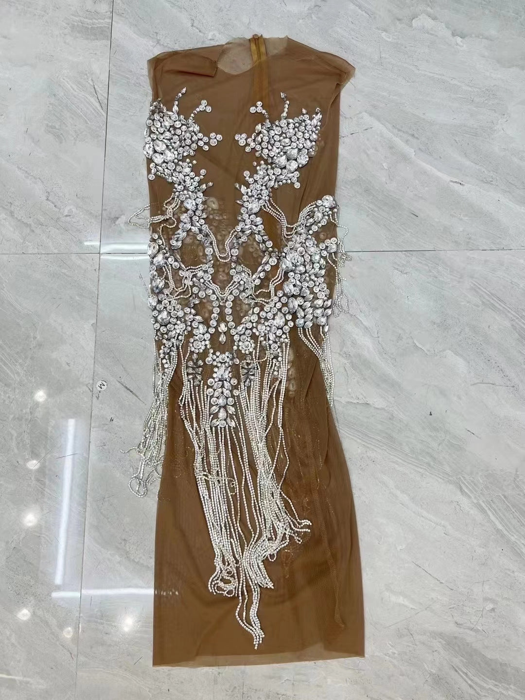 CELESINYI Zuanhua Crystal Silver Mini Dress