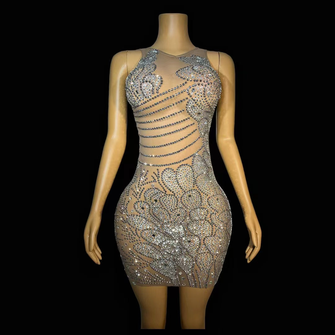 CELESINYI Yunduo Crystal Cloud Mini Dress