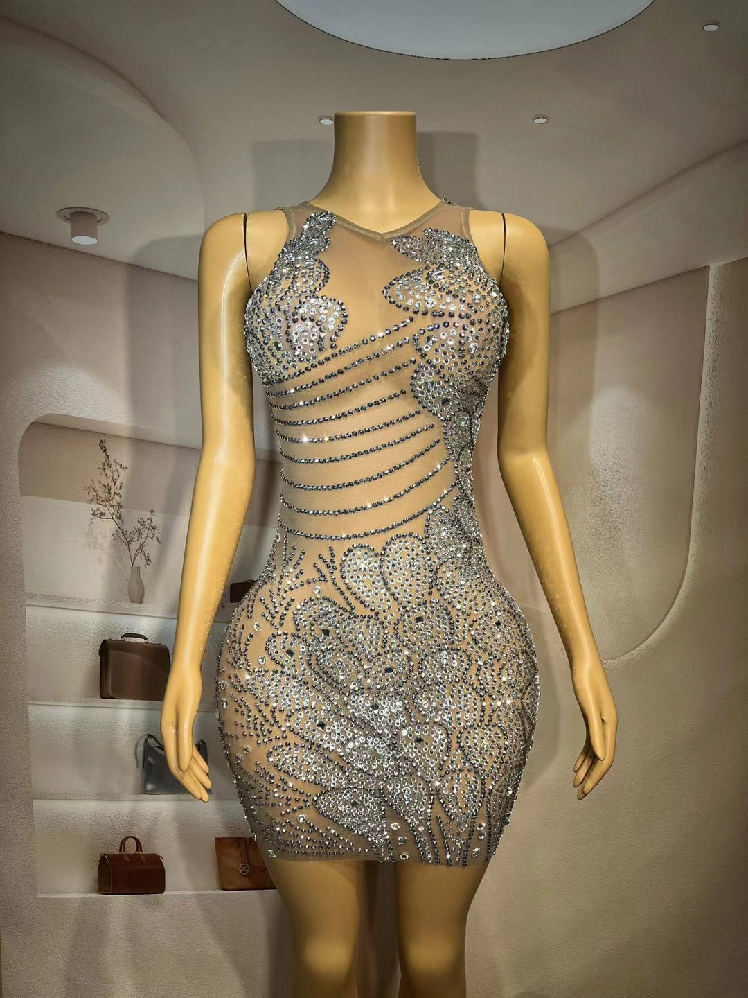 CELESINYI Yunduo Crystal Cloud Mini Dress