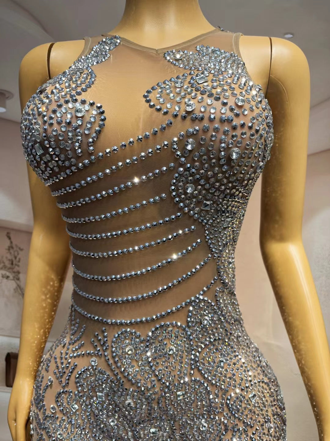 CELESINYI Yunduo Crystal Cloud Mini Dress