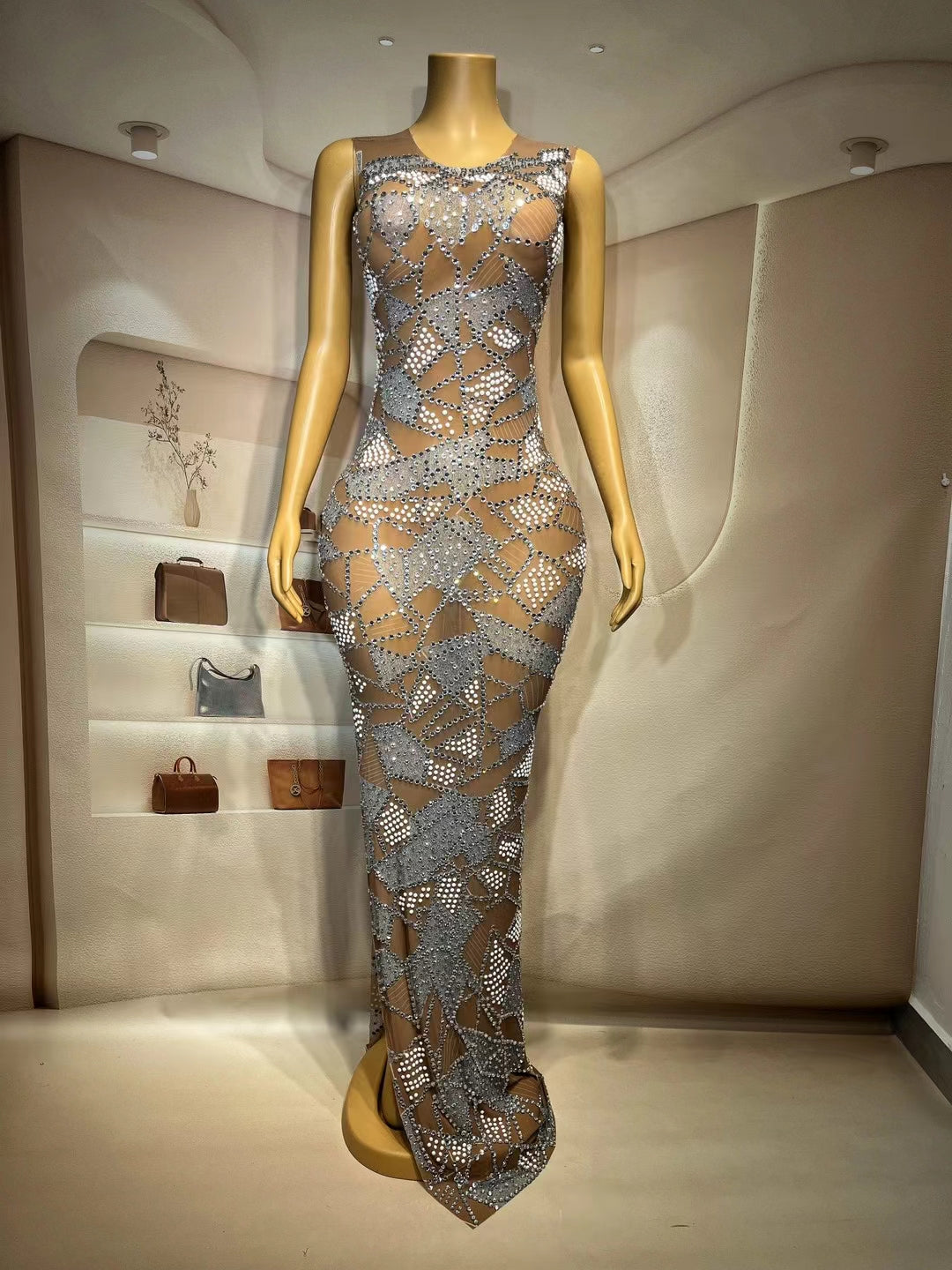 CELESINYI Suipian Crystal Mirror Gown