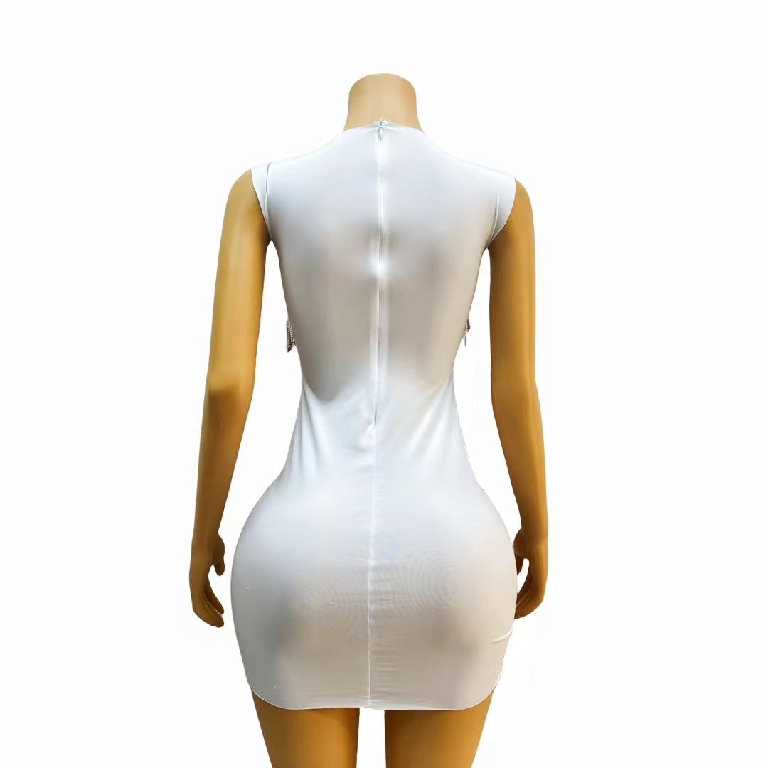 CELESINYI Lianzhuzhi Crystal Chain Mini Dress