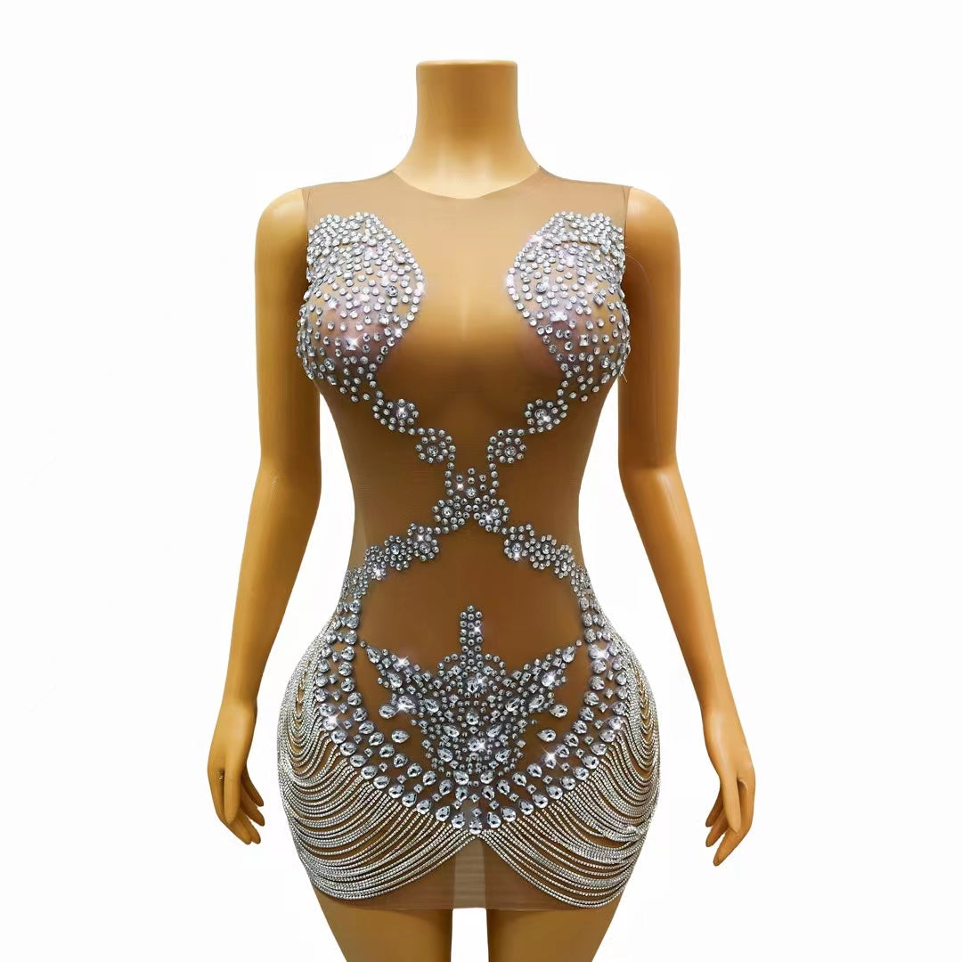 CELESINYI Lianzhuwan Crystal Chain Bodysuit