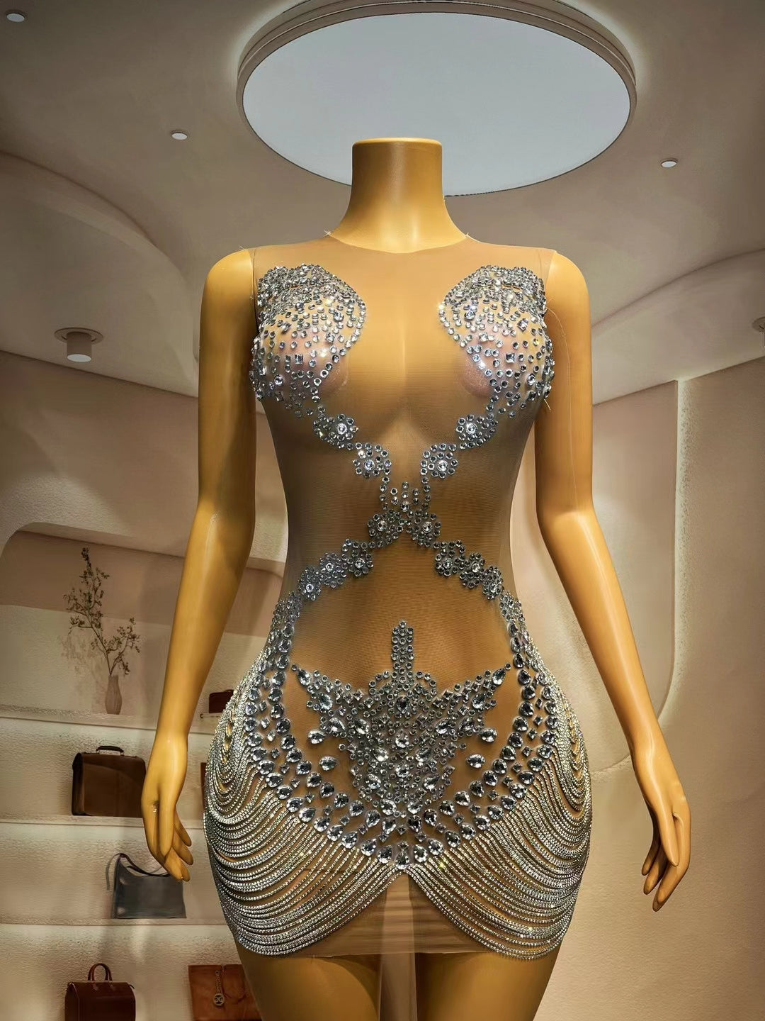 CELESINYI Lianzhuwan Crystal Chain Bodysuit