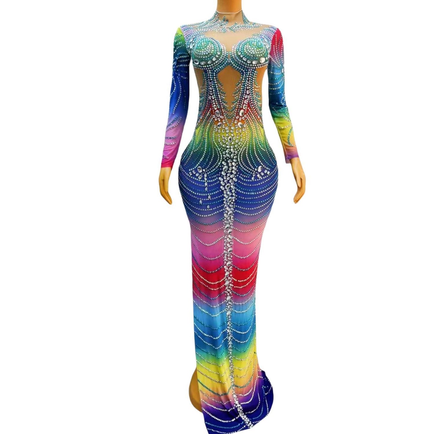CELESINYI Lanshuixing Crystal Rainbow Mermaid Gown