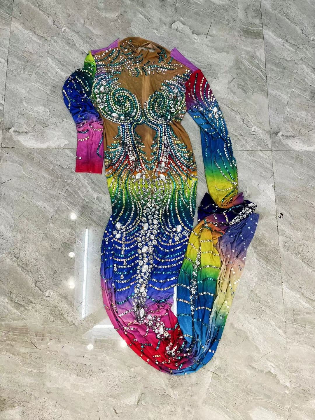 CELESINYI Lanshuixing Crystal Rainbow Mermaid Gown