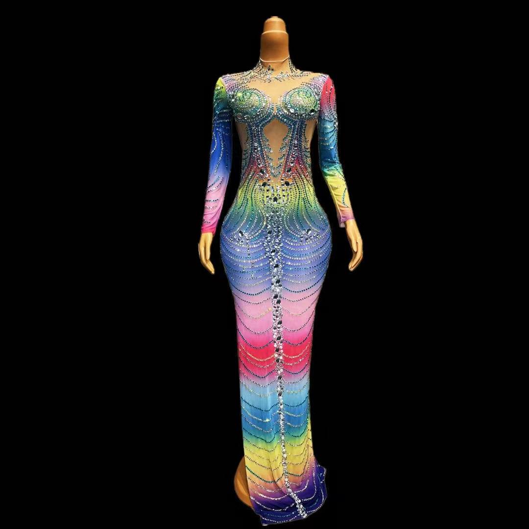 CELESINYI Lanshuixing Crystal Rainbow Mermaid Gown