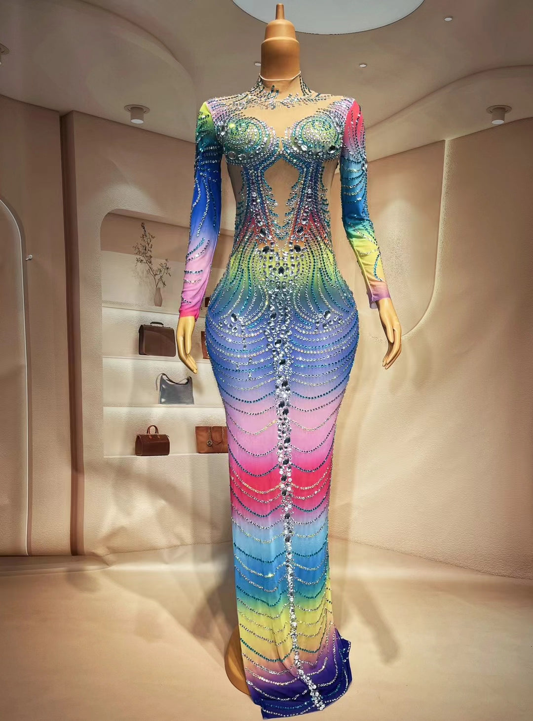 CELESINYI Lanshuixing Crystal Rainbow Mermaid Gown