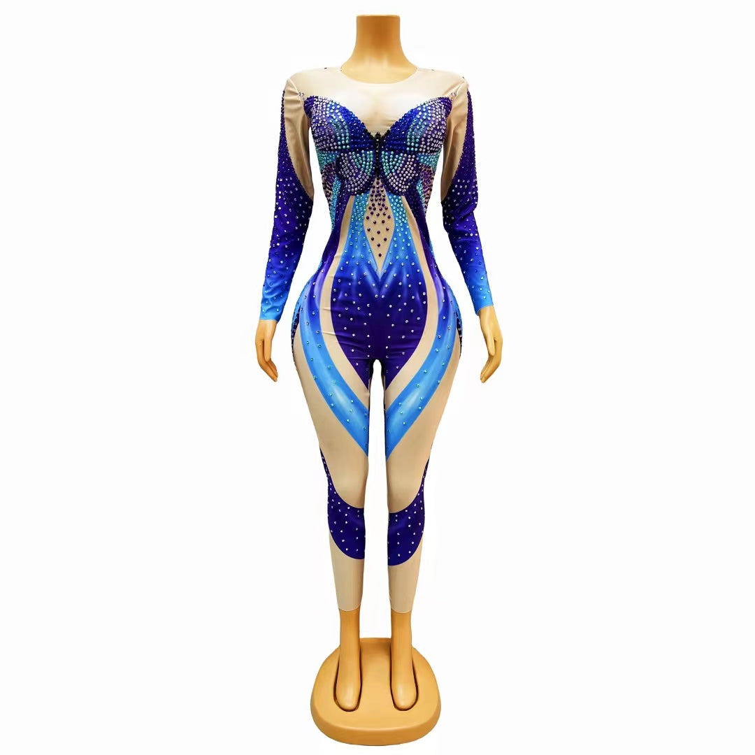 CELESINYI Lanhudie Crystal Butterfly Bodysuit